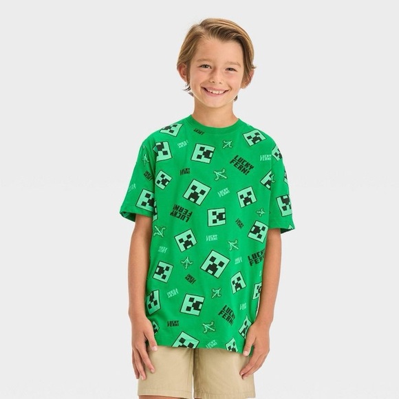 Boys' Minecraft Creeper St. Patrick's Day Short Sleeve Graphic T-Shirt -Green XS - Picture 1 of 3